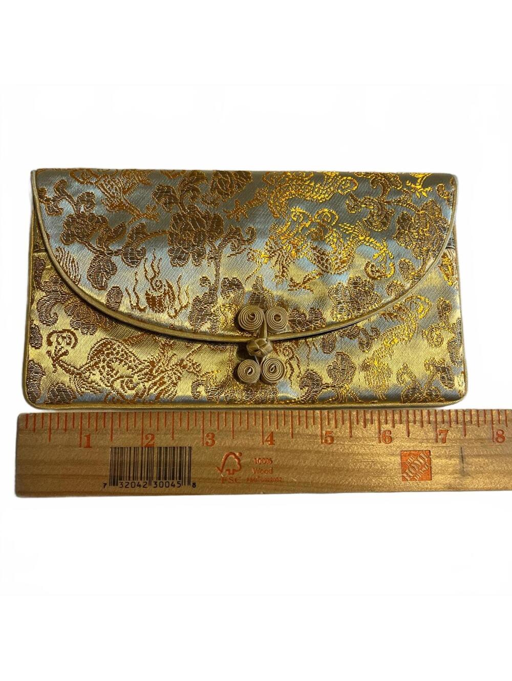 Gold and Silver Fabric Clutch with extra internal storage peices